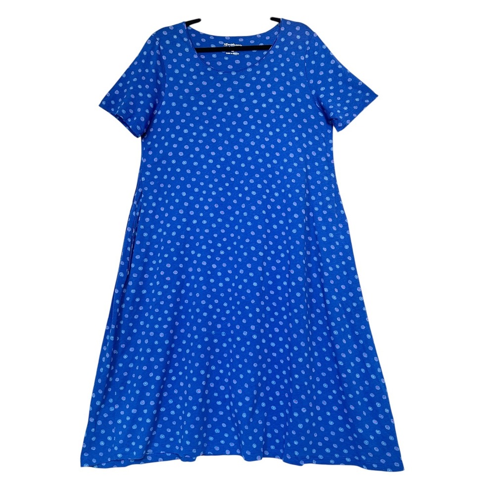 Gudrun Sjoden Dress Midi M Slub Organic Cotton A-Line Pockets Dot Blue Lagenlook - Picture 2 of 15